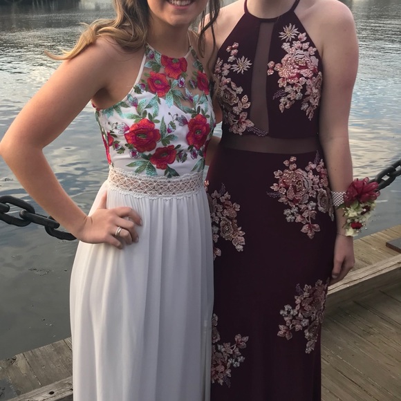 Maroon Floral Prom Dress - Picture 2 of 3